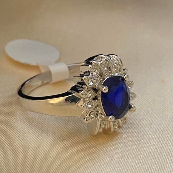 Silver Blue Gemstone Ring  Size 10 - Picture 4 of 7